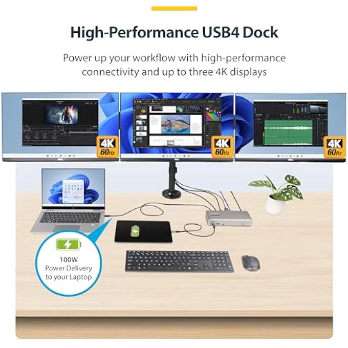 Startech.com USB-C DOCKING STATION (USB4), TRIPLE 4K60HZ MONITORS, 100W LAPTOP CHARGE, 2.5GBE, NOTEBOOK DOCK, NOT FOR MACOS - Image 3