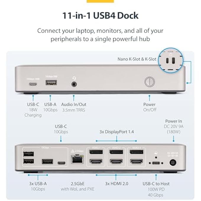 Startech.com USB-C DOCKING STATION (USB4), TRIPLE 4K60HZ MONITORS, 100W LAPTOP CHARGE, 2.5GBE, NOTEBOOK DOCK, NOT FOR MACOS - Image 2