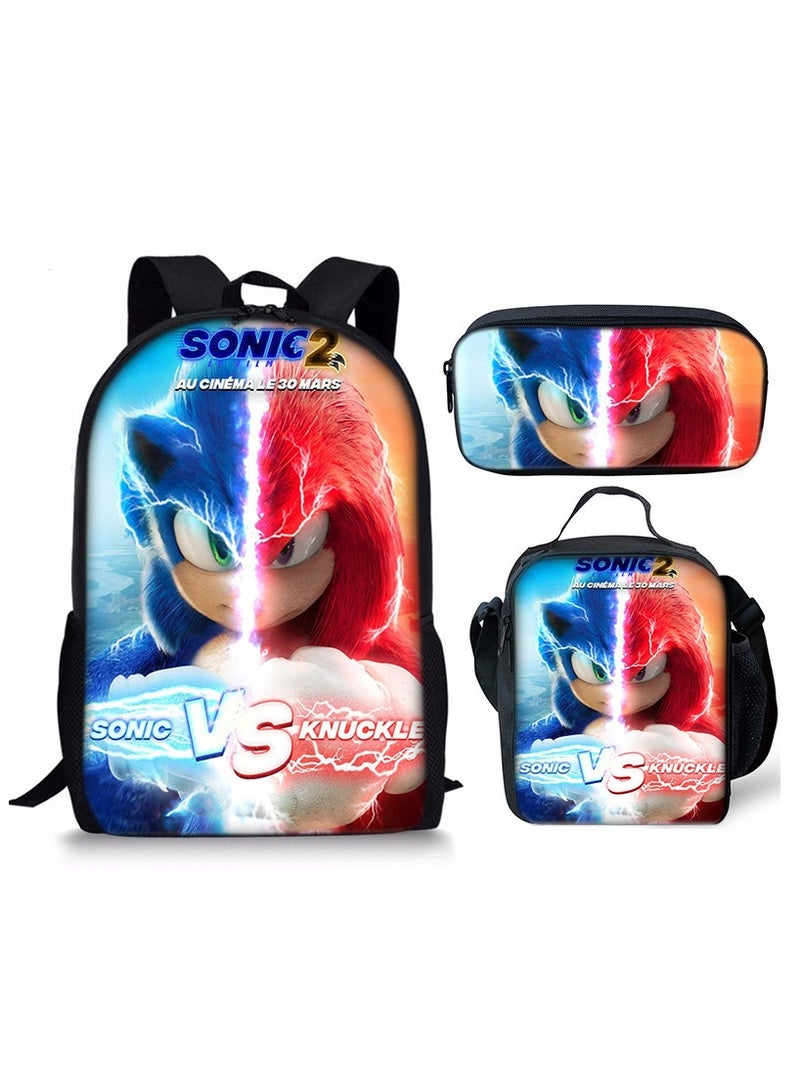 Sonic Cartoon Anime Student Backpack Three-Piece Set 29*42*16cm