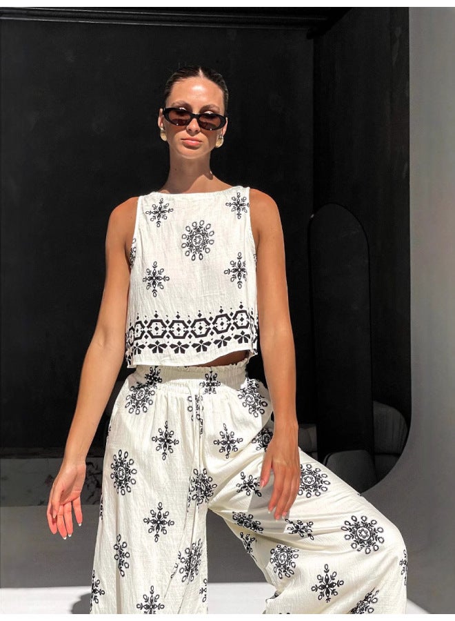 New Fashion Casual Linen Vest & Wide-Leg Pants Suit - Image 3
