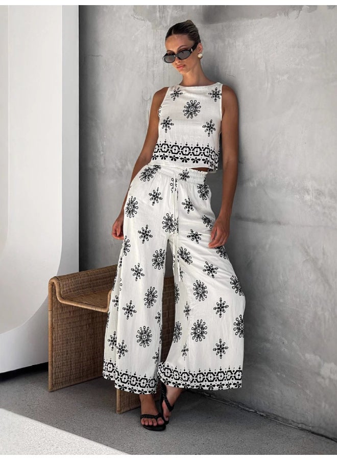 New Fashion Casual Linen Vest & Wide-Leg Pants Suit - Image 2