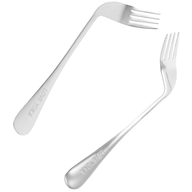 Lurrose 2pcs Curved Self Feeding Forks for Elderly Disabled Ergonomic Angled Utensils Eating - Image 2