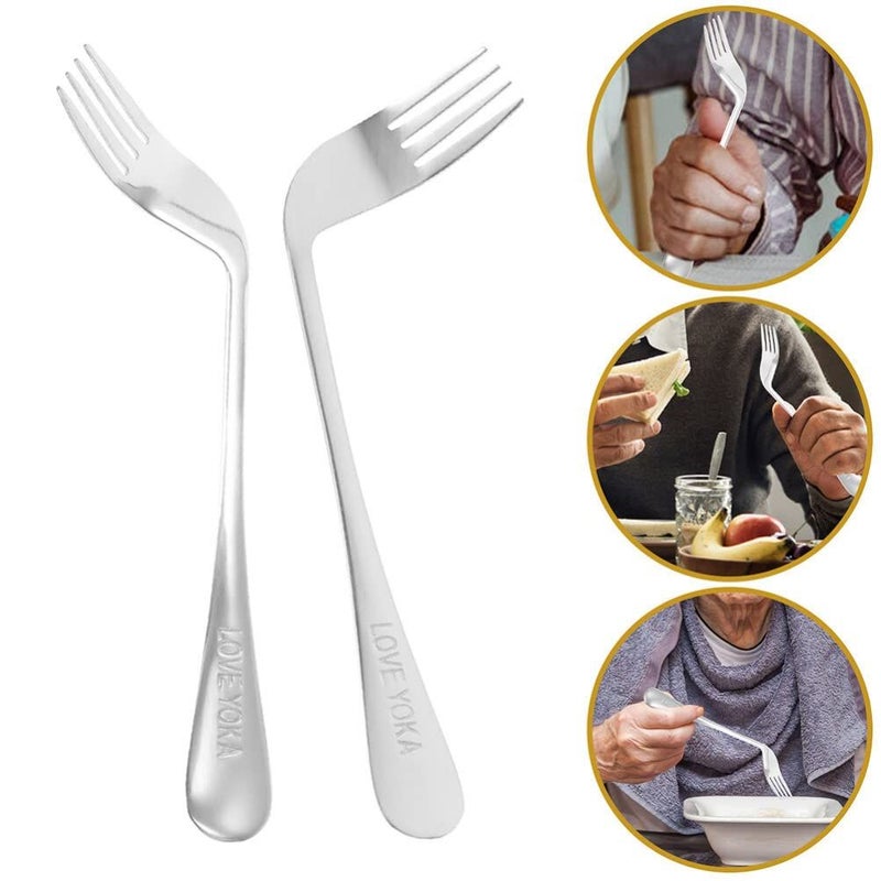 Lurrose 2pcs Curved Self Feeding Forks for Elderly Disabled Ergonomic Angled Utensils Eating - Image 5