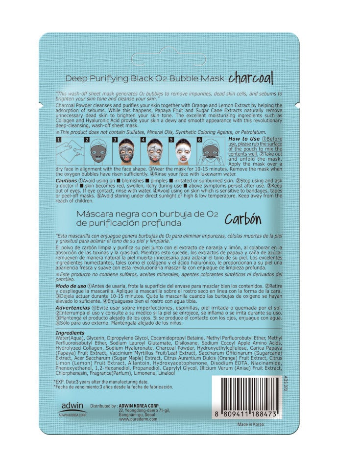 PUREDERM Deep Purifying Black O2 Bubble Mask-Charcoal - Image 2