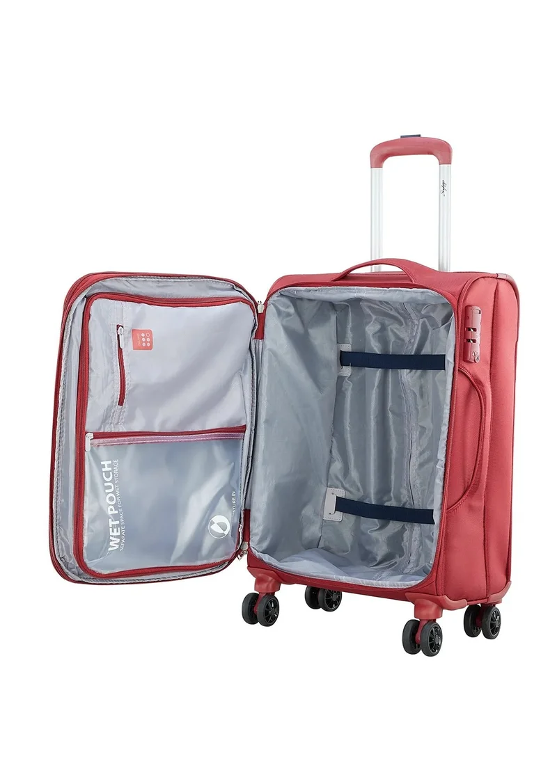 Skybags Airway Pro Expandable Soft Body Luggage with Smooth Dual Wheels Luggage Trolley, Polyester Material, TSA Lock, Medium-24Inch, Red