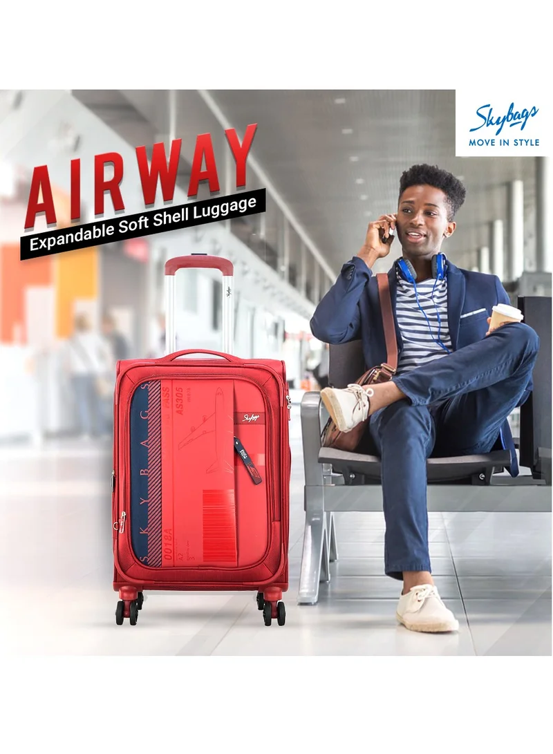 Skybags Airway Pro Expandable Soft Body Luggage with Smooth Dual Wheels Luggage Trolley, Polyester Material, TSA Lock, Medium-24Inch, Red