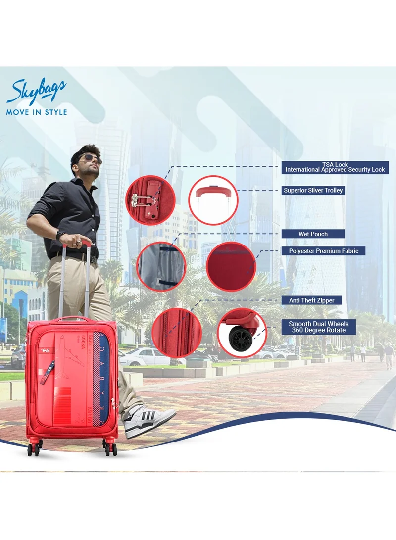 Skybags Airway Pro Expandable Soft Body Luggage with Smooth Dual Wheels Luggage Trolley, Polyester Material, TSA Lock, Medium-24Inch, Red