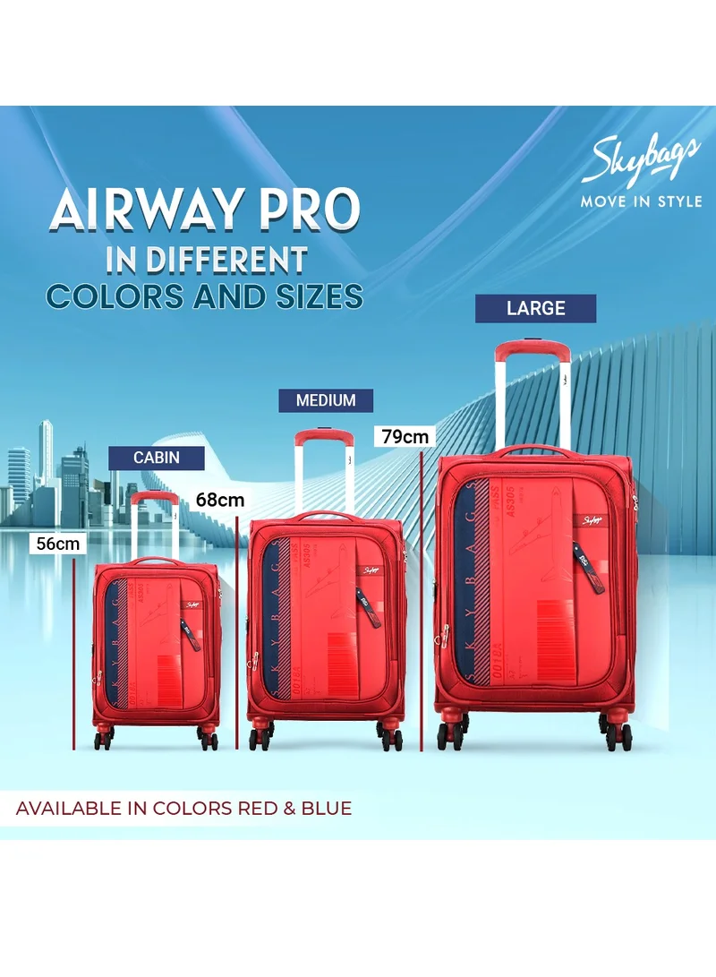 Skybags Airway Pro Expandable Soft Body Luggage with Smooth Dual Wheels Luggage Trolley, Polyester Material, TSA Lock, Medium-24Inch, Red