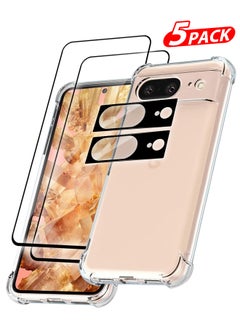 CATANES 5 Packs For Google Pixel 8 TPU Case and 2 Screen Protectors and 2 Camera Lens Protectors Clear Anti-Yellowing Transparent Shockproof Protective Phone Case Scratch Resistant Reinforced Corners Cover  - Image 1