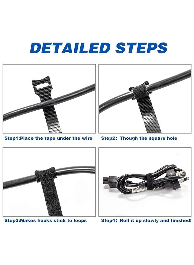 PROMASS 80PCS Reusable Cable Ties, Black Adjustable 6-Inch Cord Organizer Ties, Multi-purpose Hook Loop Cable Management Wire Ties for Organizing Home, Office, Data Centers - Image 3