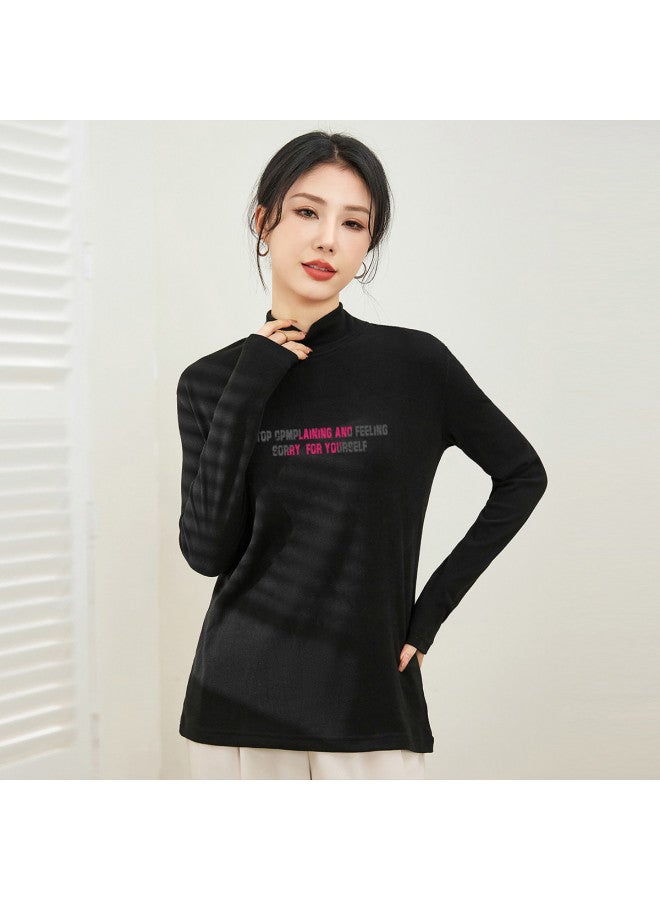 Jeanswest Women'S Semi-Turtle Neck Velvet Base Shirt Youth Slimming Comfort Long Sleeve T-Shirt Autumn Winter Women'S Warm Mid-Neck Top - Image 2