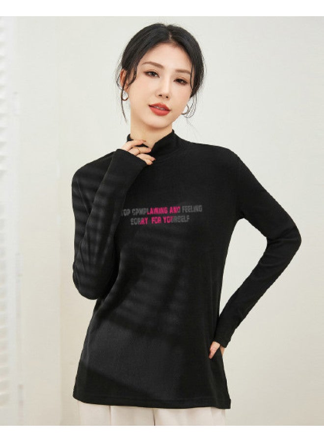 Jeanswest Women'S Semi-Turtle Neck Velvet Base Shirt Youth Slimming Comfort Long Sleeve T-Shirt Autumn Winter Women'S Warm Mid-Neck Top - Image 1