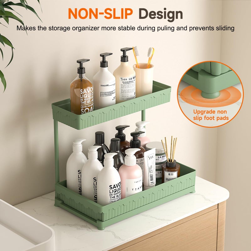 Sevenblue 3 Pack Multi-Purpose Under Sink Organizers and Storage, 2026 L-Shaped Pull Out Cabinet Organizer for Bathroom & Kitchen, Under Cabinet Organizer with Hooks Hanging Cup (Green, 12.85 inch) - Image 4