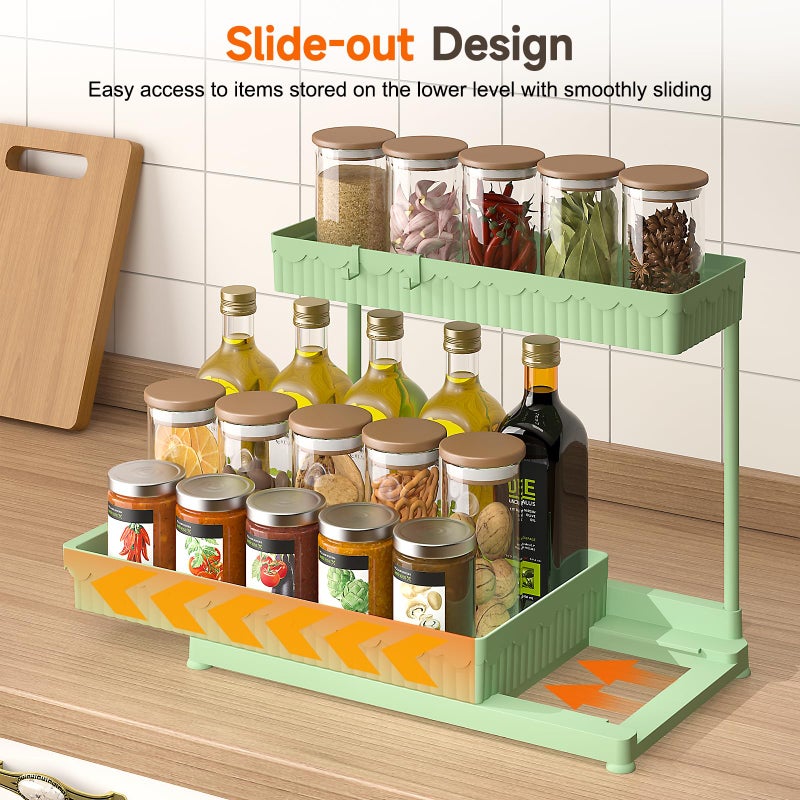 Sevenblue 3 Pack Multi-Purpose Under Sink Organizers and Storage, 2026 L-Shaped Pull Out Cabinet Organizer for Bathroom & Kitchen, Under Cabinet Organizer with Hooks Hanging Cup (Green, 12.85 inch) - Image 3