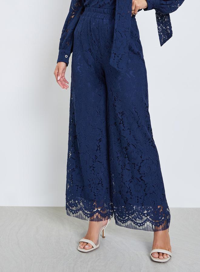Styli Navy Blue Lace Wide Leg Pants - Image 2