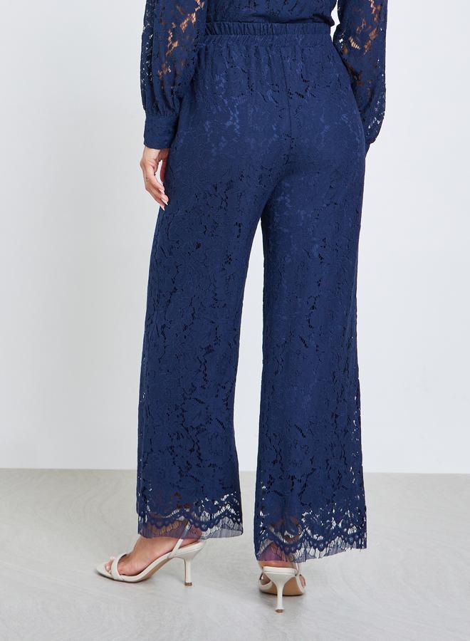 Styli Navy Blue Lace Wide Leg Pants - Image 4