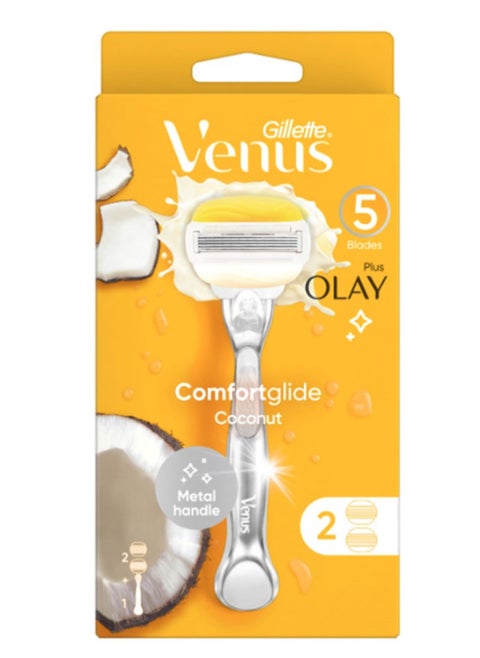 Comfortglide Coconut Razor Handle With 2  Refills Multicolour