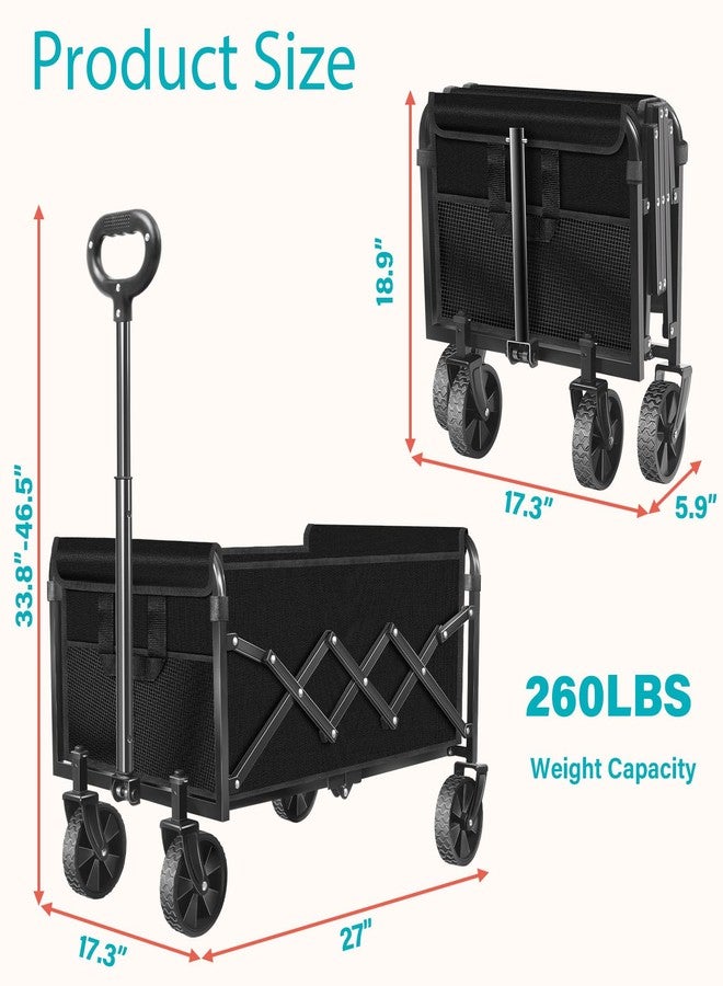 Yollber Wagons Carts Foldable, 260 Lbs with Adjustable Handle, Black Lightweight Portable, Collapsible Wagon for Camping, Shopping, Sports, Travel, Garage and Gardening Storage with Drink Holders - Image 2