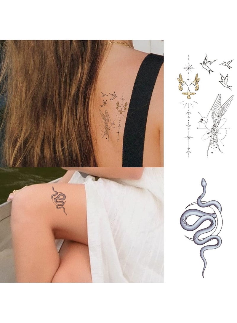 قوس قزح أورينبو وشم مؤقت صغير واقعي للحيوانات للنساء والرجال، عبوة من 15 قطعة، هدية رائعة لديكور الجسم، للعطلات، رمضان، الزفاف، الكريسماس، الطيور، الذئب، النمر، الأسد، النسر، التنين، الحوت، الثعبان - Image 4