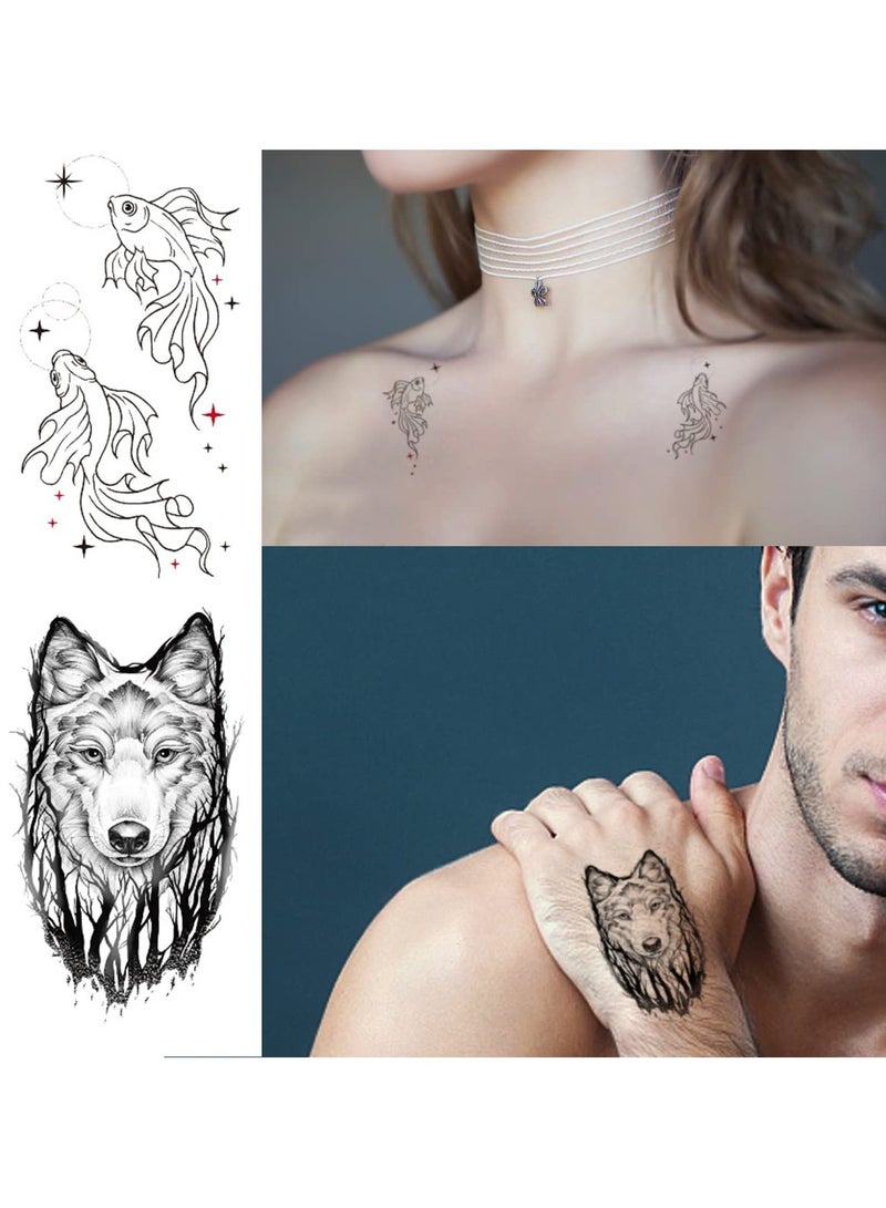 قوس قزح أورينبو وشم مؤقت صغير واقعي للحيوانات للنساء والرجال، عبوة من 15 قطعة، هدية رائعة لديكور الجسم، للعطلات، رمضان، الزفاف، الكريسماس، الطيور، الذئب، النمر، الأسد، النسر، التنين، الحوت، الثعبان - Image 5