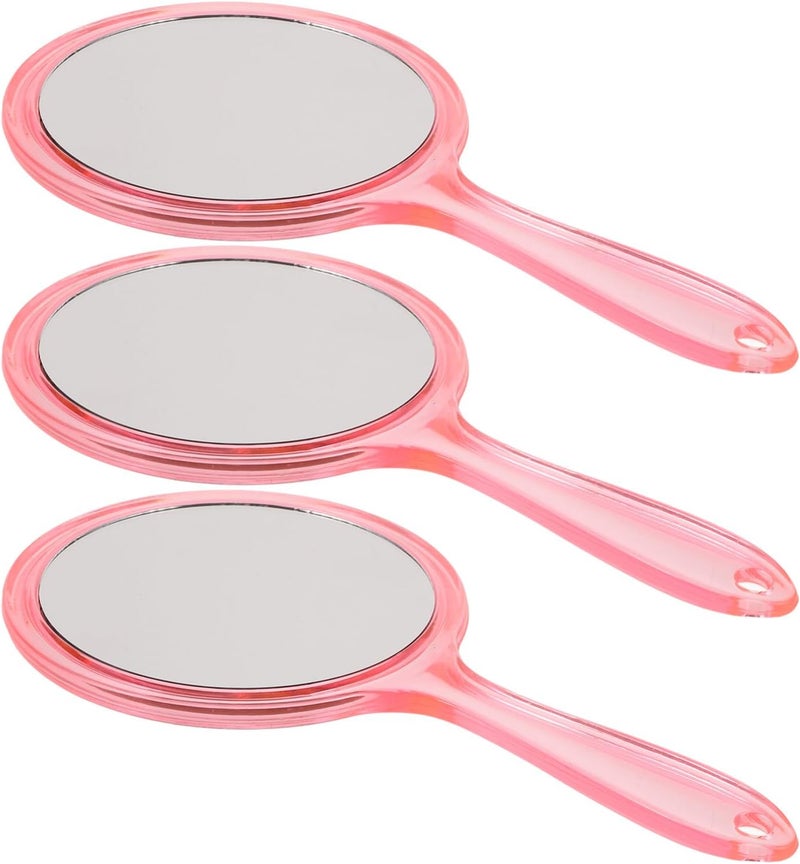 3pcs Portable Double-Sided Makeup Mirror with Lightweight Plastic Handle Compact Vanity Mirror for Travel Home and Camping for Reflection and Easy Use - Image 1