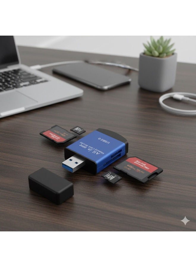 TXY 4-in-1 USB 2.0 to SD Micro SD TF MS MMC M2 Card Reader Laptop Card Reader, Smart Memory Card Reader 4-in-1 Card Adapter - Image 1