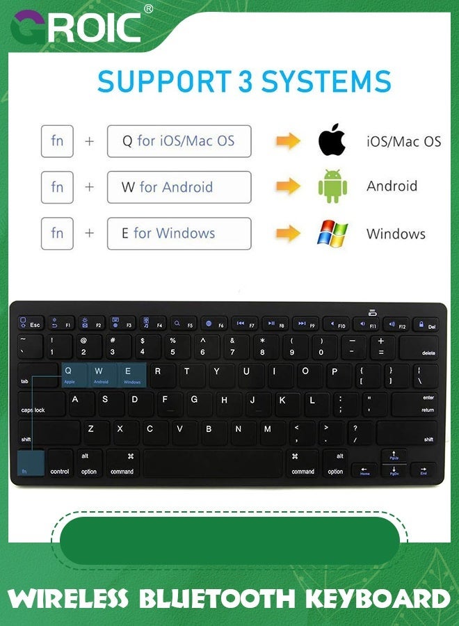 GROIC Black Universal Bluetooth Keyboard for iPad, Upgraded BLE Technology with Unwavering Connection, Automatic Identification Windows, Android, macOS, iOS - Image 2