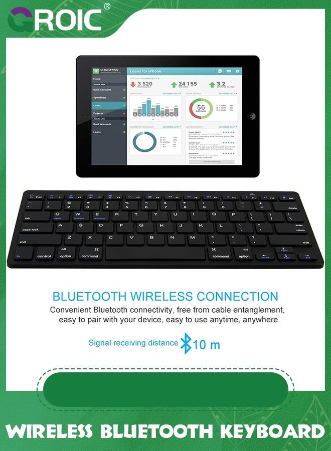 GROIC Black Universal Bluetooth Keyboard for iPad, Upgraded BLE Technology with Unwavering Connection, Automatic Identification Windows, Android, macOS, iOS - Image 3