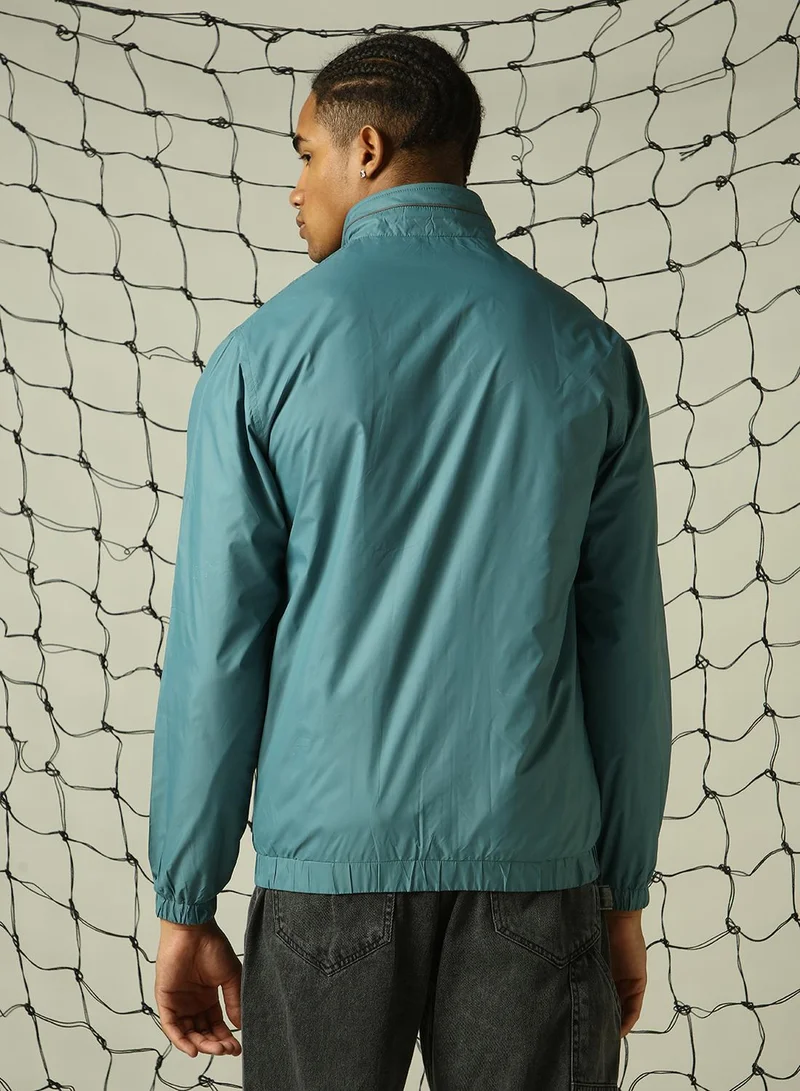 Hubberholme Men's Blue 100% Polyester Solid Oversized Jacket