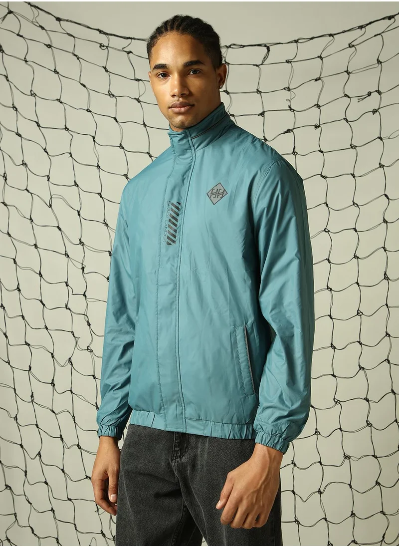 Hubberholme Men's Blue 100% Polyester Solid Oversized Jacket