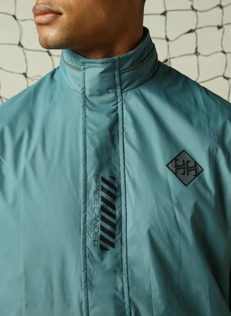 Hubberholme Men's Blue 100% Polyester Solid Oversized Jacket