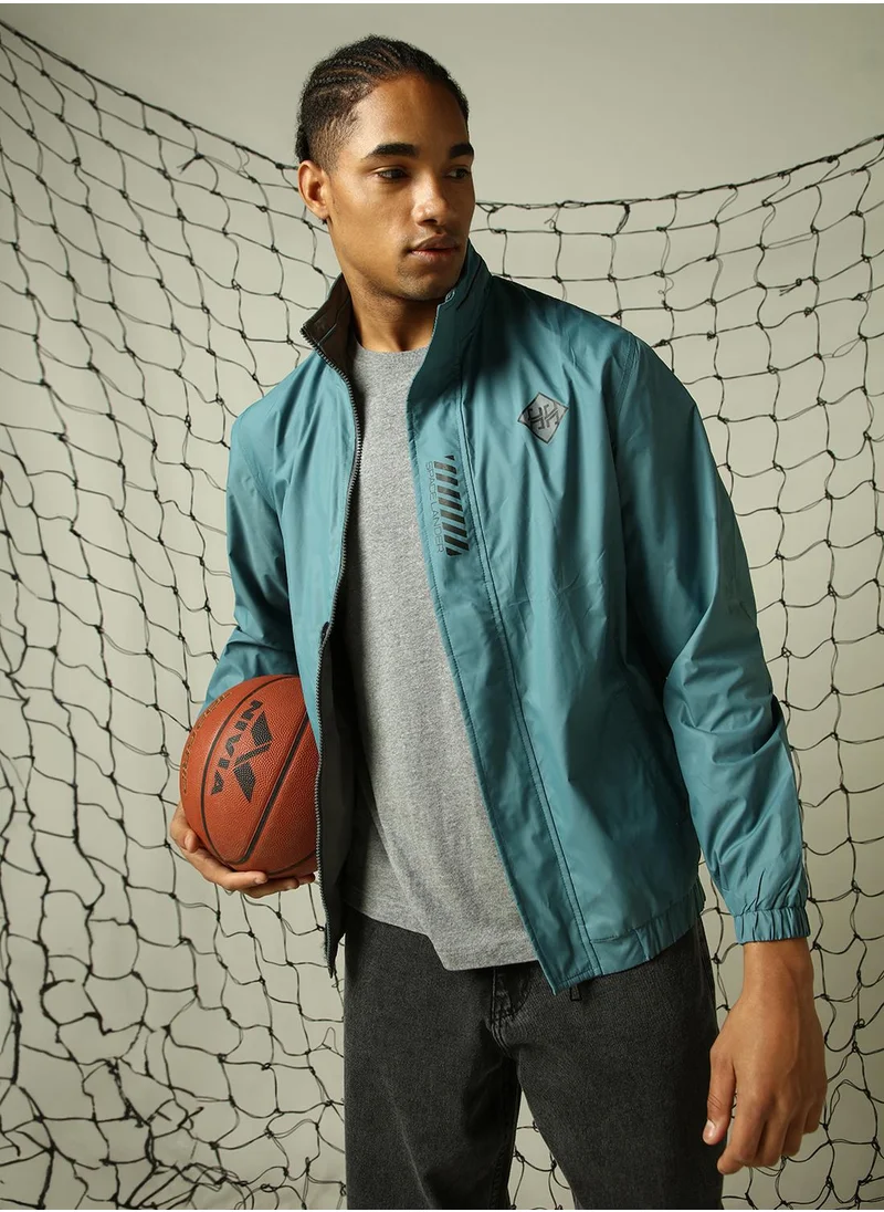 Hubberholme Men's Blue 100% Polyester Solid Oversized Jacket