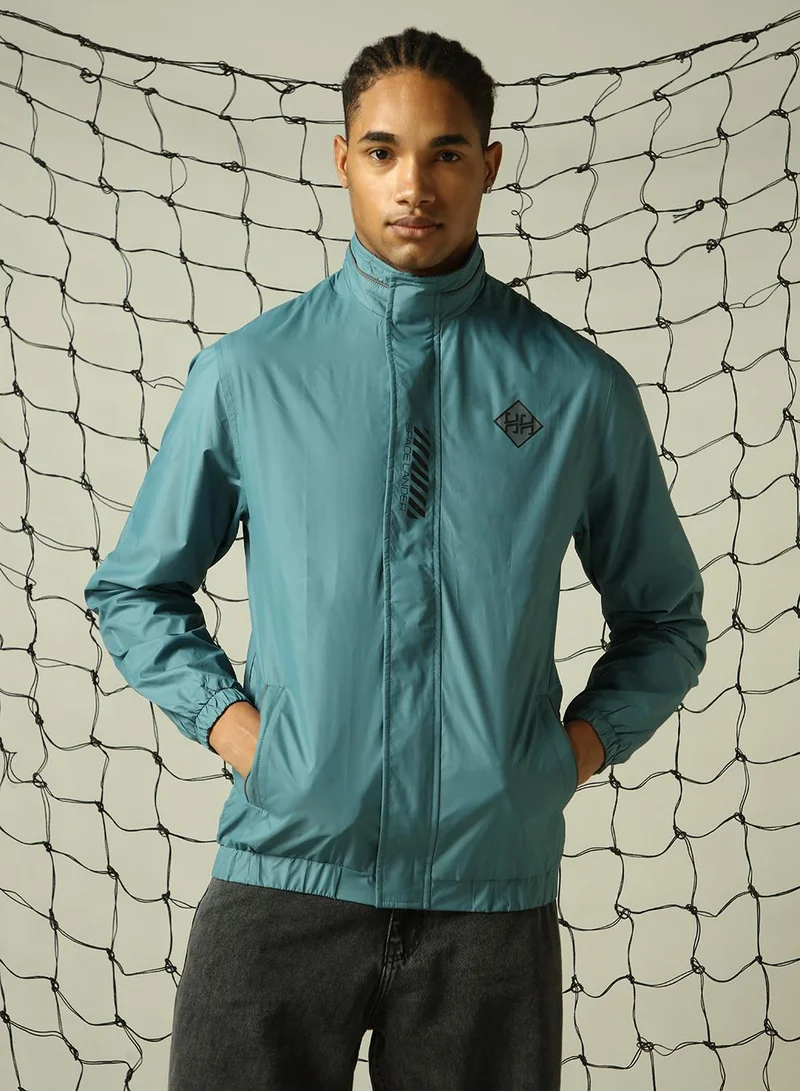 Hubberholme Men's Blue 100% Polyester Solid Oversized Jacket