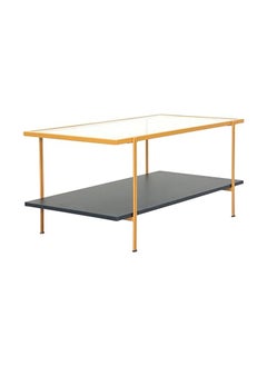 RIGID Steel Mid Century Coffee Table with Storage Shelf & Glass Top Gold 46.5x100x50cm  - Image 5