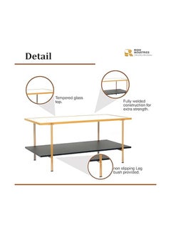 RIGID Steel Mid Century Coffee Table with Storage Shelf & Glass Top Gold 46.5x100x50cm  - Image 3