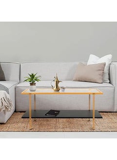 RIGID Steel Mid Century Coffee Table with Storage Shelf & Glass Top Gold 46.5x100x50cm  - Image 1