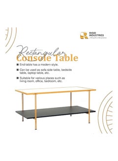 RIGID Steel Mid Century Coffee Table with Storage Shelf & Glass Top Gold 46.5x100x50cm  - Image 2