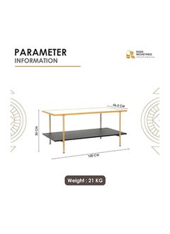RIGID Steel Mid Century Coffee Table with Storage Shelf & Glass Top Gold 46.5x100x50cm  - Image 4