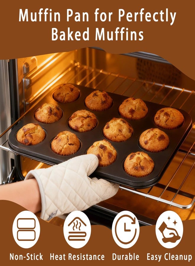 Piszvbej 2 Pack Muffin Pans for Baking, Large Muffin Pan 12 Cup, Premium Steel with Nonstick Coating, Easy to Clean, Durable Bakeware for Even Baking, Perfect for Muffins and Cupcake, Black - Image 2