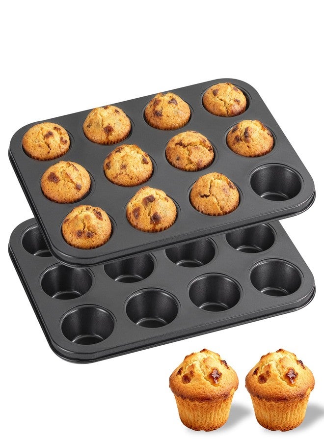 Piszvbej 2 Pack Muffin Pans for Baking, Large Muffin Pan 12 Cup, Premium Steel with Nonstick Coating, Easy to Clean, Durable Bakeware for Even Baking, Perfect for Muffins and Cupcake, Black - Image 1