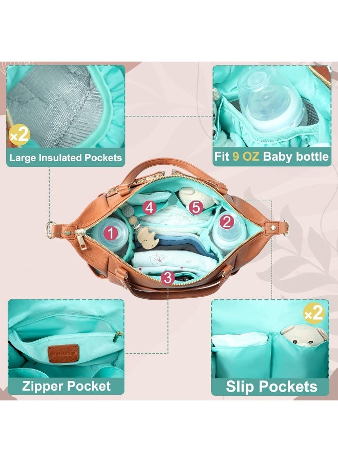 MOMINSIDE Small Diaper Bag Tote, Mini Diaper Bag Purse with 13 Pockets, Leather Crossbody Diaper Bag, Diaper Clutch Diaper Bag Organizers, Travel Baby Bag for Women Girls, 2 Insulated Pockets, Brown - Image 4