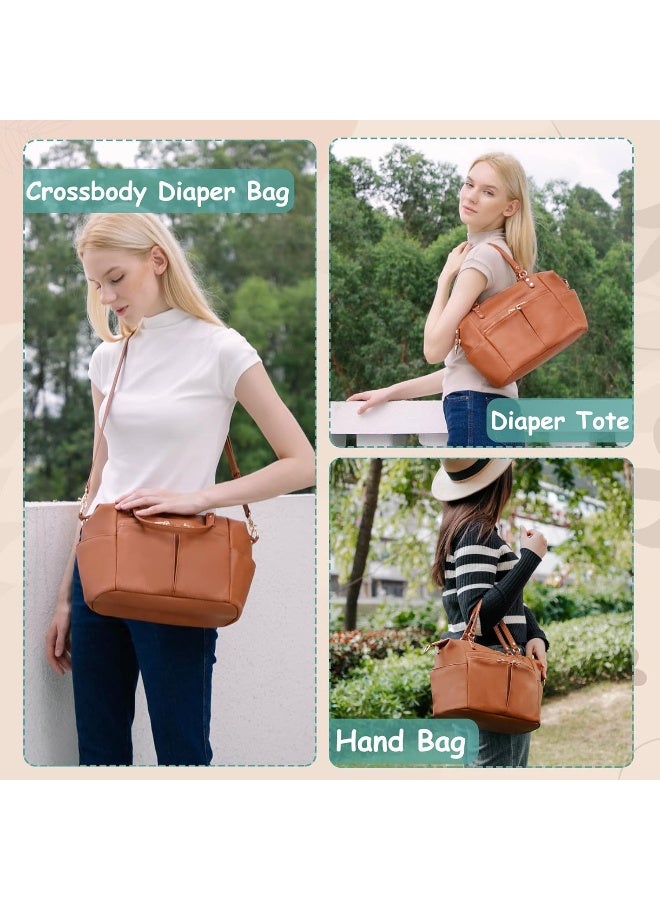 MOMINSIDE Small Diaper Bag Tote, Mini Diaper Bag Purse with 13 Pockets, Leather Crossbody Diaper Bag, Diaper Clutch Diaper Bag Organizers, Travel Baby Bag for Women Girls, 2 Insulated Pockets, Brown - Image 2