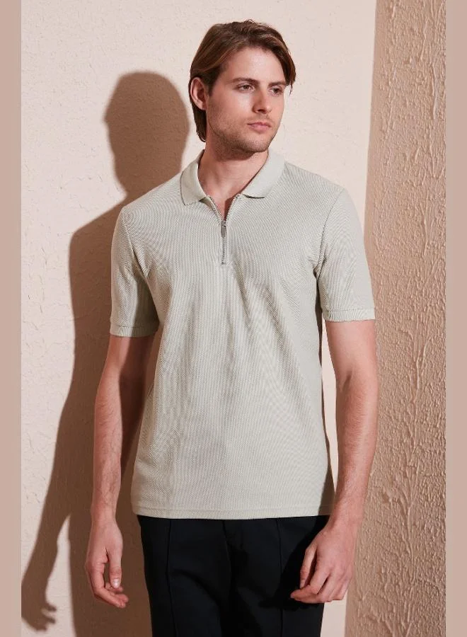 Buratti Buratti Cotton Regular Fit Zippered Polo Collar T Shirt Men's Polo Collar T-Shirt 5902434