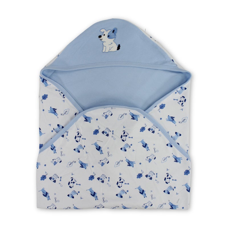 Cotton Baby Blanket – Baby Blue with Dog Embroidery – Babyblue – 0m - Image 1