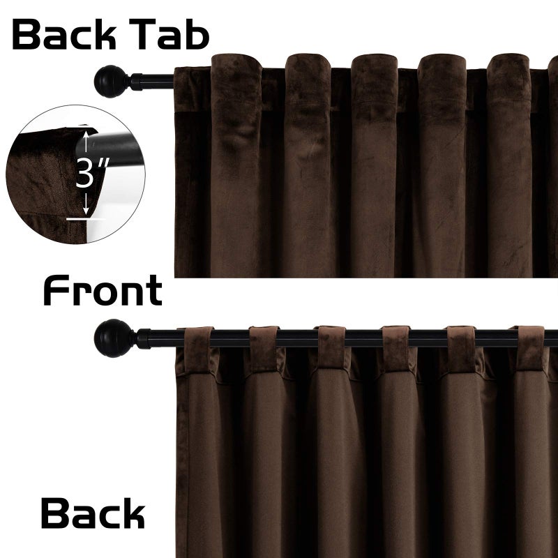 SNITIE Brown 96 in Long Velvet Curtains with Back Tab and Rod Pocket Thermal Insulated Soft Privacy Light Filtering Velvet Drapes for Bedroom and Living Room, Set of 2 Panels, 52 x 96 Inches Long - Image 3
