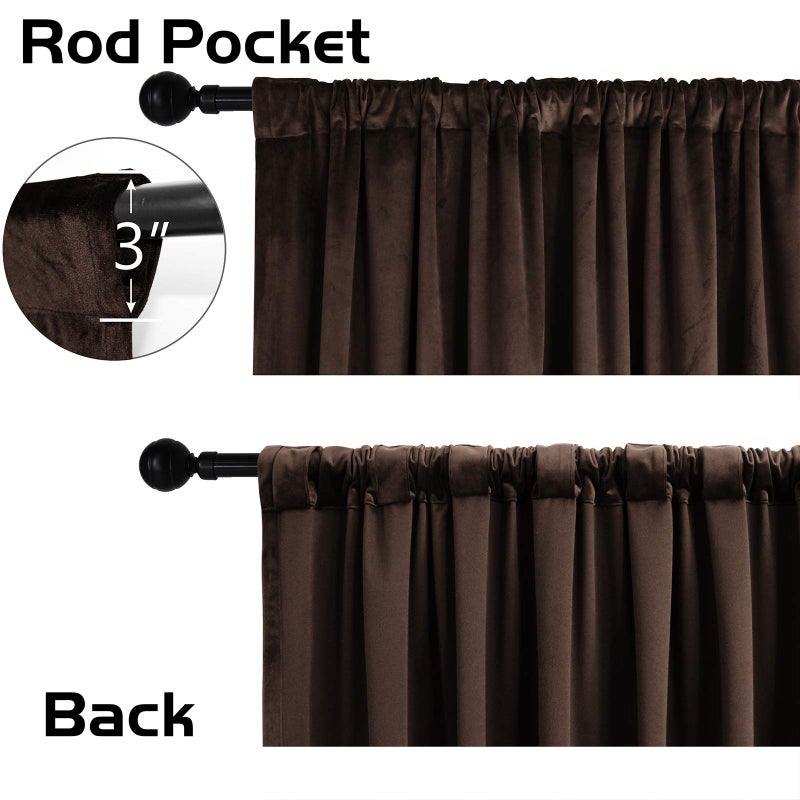 SNITIE Brown 96 in Long Velvet Curtains with Back Tab and Rod Pocket Thermal Insulated Soft Privacy Light Filtering Velvet Drapes for Bedroom and Living Room, Set of 2 Panels, 52 x 96 Inches Long - Image 4