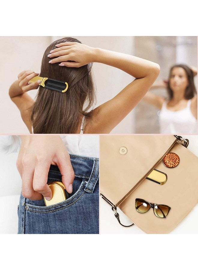 YUSONG Mini Travel Hair Brush Set Folding Hairbrush With Mirror For Women Girls Compact Pocket Size Comb For Purse Gym Trip Swiming (2Pcs Gold&Silver) - Image 5