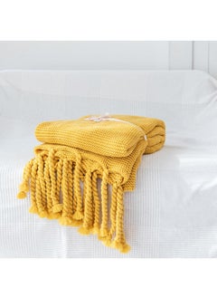 Y&D Simple Solid Color Knitted Throw Blanket Cotton Lunch Break Yellow Blanket 