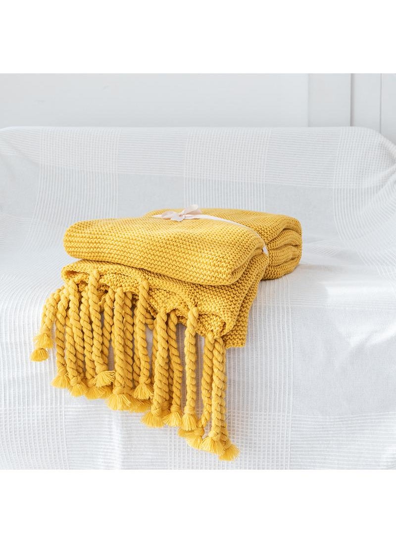 Y&D Simple Solid Color Knitted Throw Blanket Cotton Lunch Break Yellow Blanket 