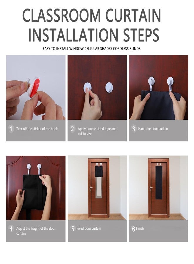 ChYoung Classroom Door Window Cover Lockdown Blackout Curtain No Drill Room Darkening Window Shades with 2 Hooks Tie Up Door Covering for School Nursery Home Office - Image 3